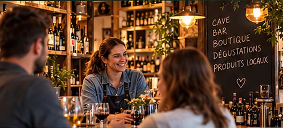 Au comptoir, une serveuse sourit à des clients.